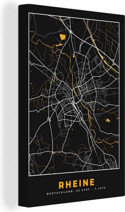 Canvas Schilderij Stadskaart – Kaart – Rheine – Gold – Duitsland – Plattegrond - 20x30 cm - Wanddecoratie