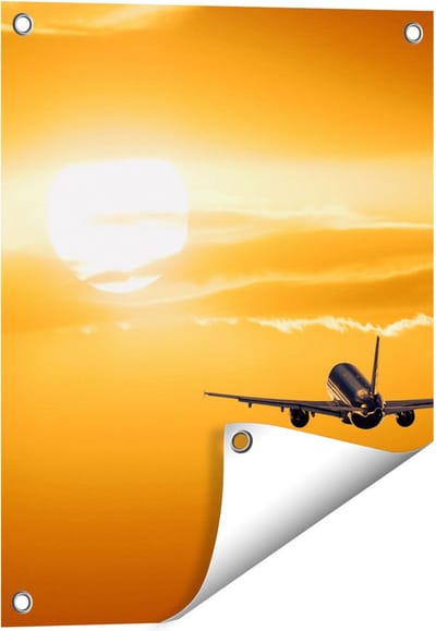 Gards Tuinposter Vliegtuig bij Zonsondergang - 40x50 cm - Tuindoek - Tuindecoratie - Wanddecoratie buiten - Tuinschilderij