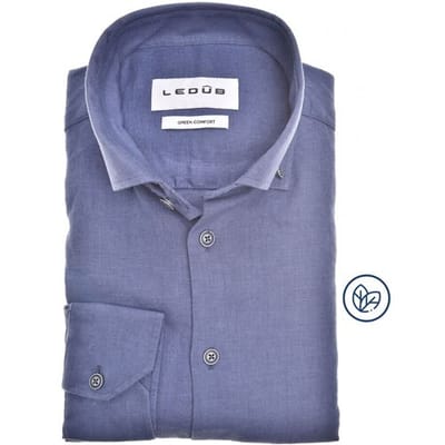 Ledûb Overhemd Uni Color Linnen Cotton Button-Down Midden Blauw / male