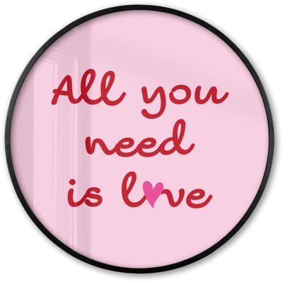 Poster in lijst Rond - Fotolijst 60x60 cm - Posters - Tekst - Roze - Love - Hart - Ronde posterlijst zwart - Decoratie - Wanddecoratie woonkamer - Muurdecoratie slaapkamer