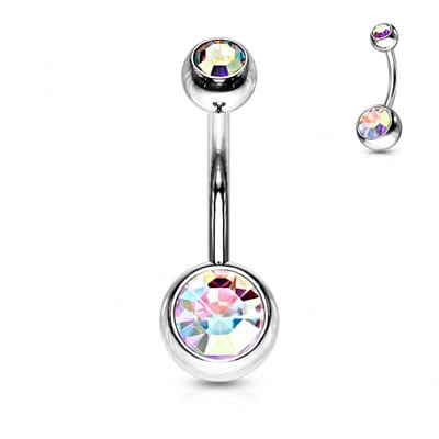 Piercing dubbel steentje 1.6x10x8 - multi - LMPiercings