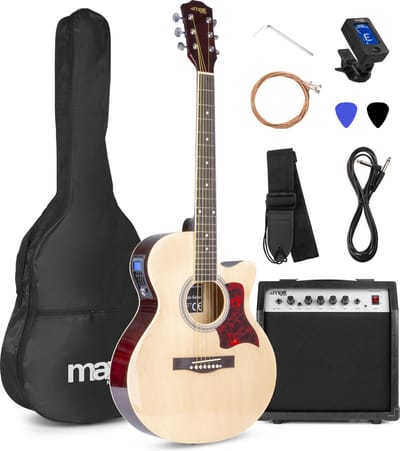 Elektrisch akoestische gitaar - MAX ShowKit gitaarset 4/4 - Met 40W gitaar versterker, gitaar stemapparaat, gitaartas en plectrum - Naturel (hout)