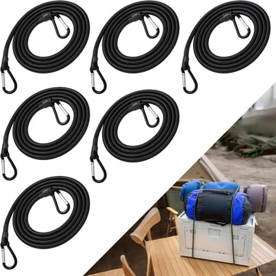Set van 6 elastische straps met karabijnhaak - robuuste elastische spanbanden met haken - 30 cm - UV-bestendig en weerbestendig accessoires