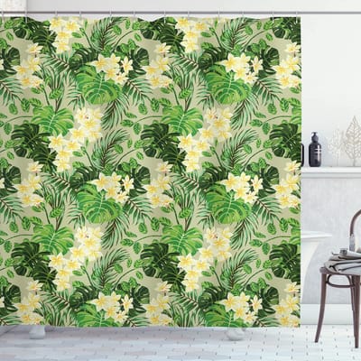 ABAKUHAUS Bloemen Douchescherm – 175x200 cm – Lindgroen & Khaki