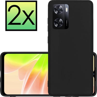 Hoesje - 2 Stuks - Geschikt voor OPPO A57 - Sterk & Shockproof - Case Siliconen - Back Cover - Telefoon Hoes - Zwart
