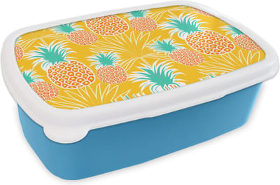 Broodtrommel Blauw - Lunchbox - Brooddoos - Jungle - Ananas - Fruit - Design - 18x12x6 cm - Kinderen - Jongen