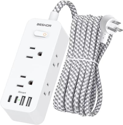 Verlengkabel Stekkerdoos - Stroomverdeler Adapter - Apparaten Opladen - Overspanningsbeveiliging - 6 Stopcontacten 3 USB - Wit