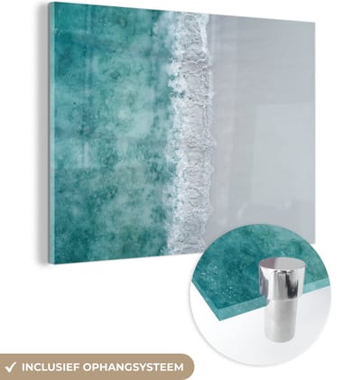 MuchoWow® Glasschilderij 160x120 cm - Schilderij acrylglas - Strand - Zee - Golven - Foto op glas - Muurdecoratie woonkamer - Wanddecoratie slaapkamer - Schilderijen