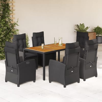 vidaXL - 7-delige - Tuinset - met - kussens - poly - rattan - zwart