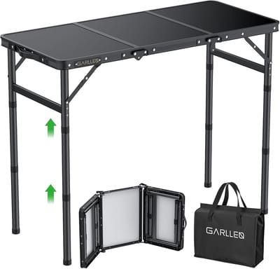 SnelShoppen - Opvouwbare Campingtafel 87 x 40 cm met 3 Hoogtes (26/48/70 cm) - Aluminium, MDF - Stevige Picknicktafel voor Tuin, Camping, Barbecue, Fe