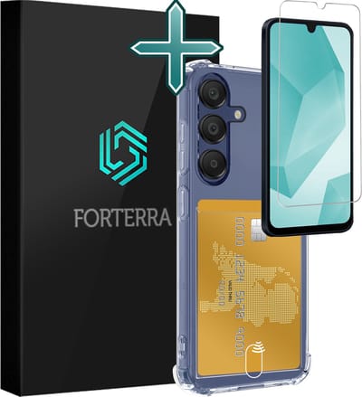 Hoesje Geschikt voor Samsung Galaxy A16 - Met Screenprotector - Pashouder - Kaarthouder - Back Cover - Telefoon Hoes Shockproof - Siliconen Case - Shock Proof - Pasjes Houder - Transparant
