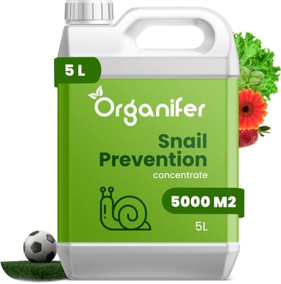 Snail Prevention 5 liter - Concentraat voor 5000m2 - Slakkenwering - Plantversterkend- Tegen Slakken - Verjagende werking op Slakken, Rupsen, Wild en Gevogelte - Voorkom Overlast en Schade - 100% Natuurlijk - Organifer (Alternatief Slakkenkorrels)