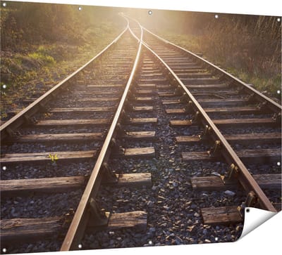 Gards Tuinposter Twee Kruisende Rails Spoorwegen - 160x120 cm - Tuindoek - Tuindecoratie - Wanddecoratie buiten - Tuinschilderij