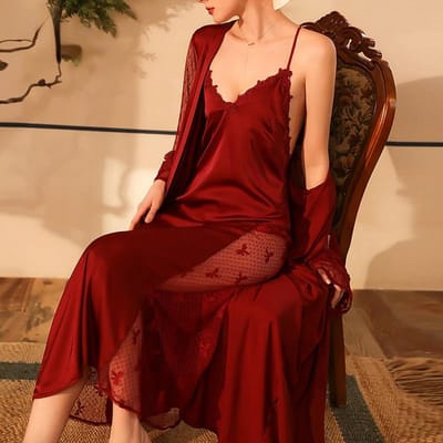 Sexy Zijde Lange Badjas Pyjama Dames Nachthemd Sets Badjas Vest Luxe Nachthemden Loungewear Hoge Kwaliteit Huiskleding Nieuw S beige