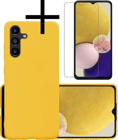 Hoesje - Met Screenprotector - Geschikt voor Samsung Galaxy A13 5G - Sterk & Shockproof - Back Cover - Siliconen Case - Telefoon Hoes - Geel