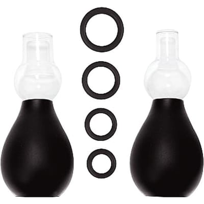 Ouch! Tepel Pomp Set met Ringen voor Verlenging Harde Tepels – Zwart