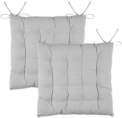 Stof Textile stoelkussens DUO - 2x - lichtgrijs - 38 x 38 x 3.5 cm - touwtjes sluiting - zitkussens - binnen/buiten