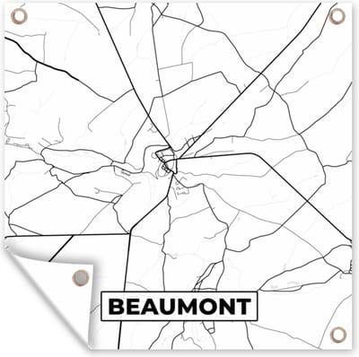 Tuin poster België – Beaumont – Stadskaart – Kaart – Zwart Wit – Plattegrond - 200x200 cm - Tuindoek
