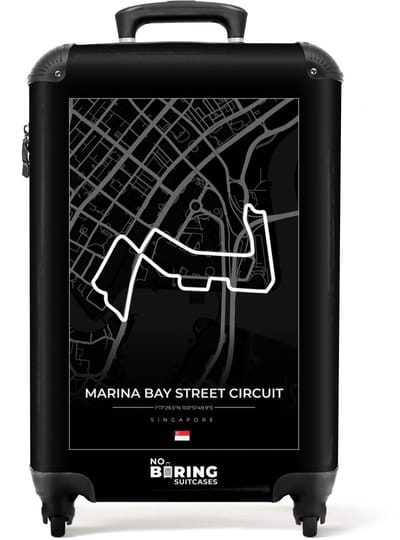 NoBoringSuitcases.com - Zwarte Formule 1 koffer voor mannen - Past binnen 55x40x20 cm en 55x35x25 cm - Origineel cadeau man - Trolley handbagage - Valiezen met wieltjes volwassenen - Cabin size reiskoffer op wielen - Hardcase rolkoffer lichtgewicht