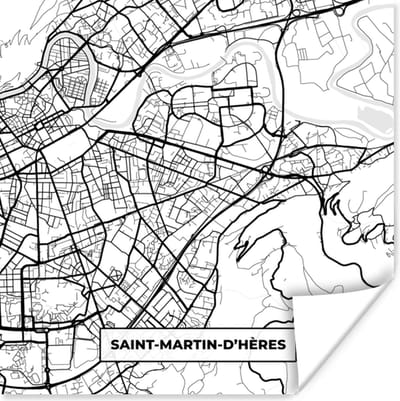 Poster Stadskaart - Frankrijk - Kaart - Plattegrond - Saint-Martin-d'Hères - Zwart wit - 100x100 cm XXL