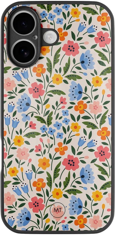 Hoesje geschikt voor iPhone 16 - Romantische bloemen - Luxe Hard Case - Bloemen - Multi - Mooie Telefoonhoesjes
