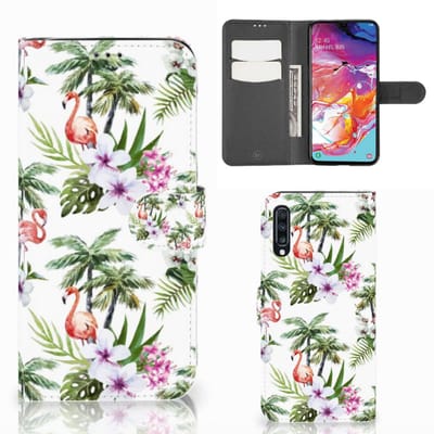 Boekhoesje voor Samsung Galaxy A70 Telefoonhoesje met Pasjes Flamingo Palms