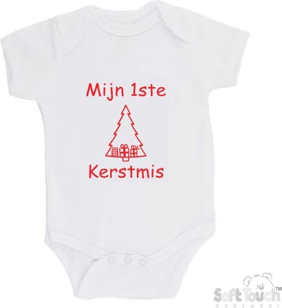 100% katoenen Romper "Mijn 1ste Kerstmis" Kerst Unisex Katoen Wit Rood Maat 62/68