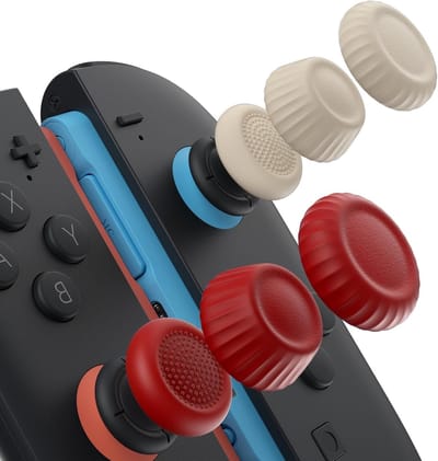 Verbeterde joystickdoppen voor Nintendo Switch 2, comfortabele grip en duurzame accessoires voor JoyCon controllers - rood en beige, 3 paar (6 stuks)