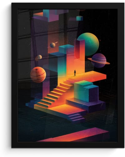 Poster in lijst - Fotolijst 30x40 cm - Posters - Abstract - Trappen - Mens - Planeten - Posterlijst zwart - Decoratie - Wanddecoratie woonkamer - Muurdecoratie slaapkamer