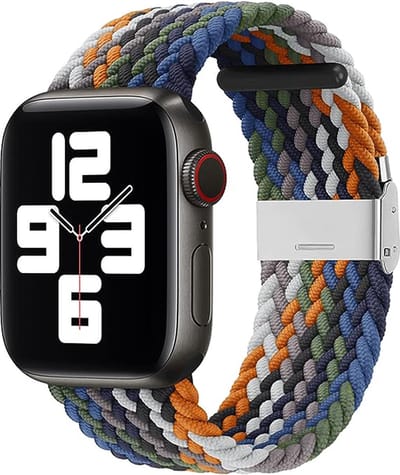 Stravo Gevlochten Nylon Bandje - Geschikt voor Apple Watch 42mm (Series 11/10), 41mm (Series 9/8/7), 40mm (Series 6/5/4/SE 1/2/3), 38mm (Series 3/2/1) - Verstelbaar elastisch Apple Watch Horlogebandje met gesp - Mix kleuren A
