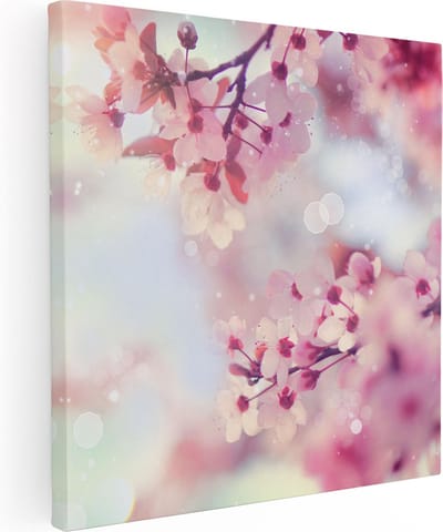 Artaza Canvas Schilderij Kersenbloesem - 80x80 cm - Wanddecoratie Bloemen - Muurdecoratie Lente - Schilderijen Op Canvas Botanisch