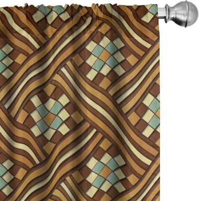 ABAKUHAUS – Geometrische Gordijnen 2x75x245 cm – Microvezel – Chocolade & Cadetblauw