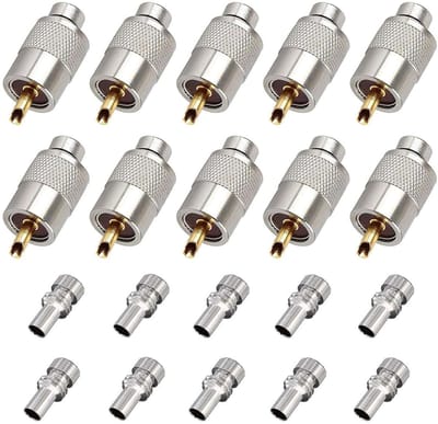 PL259 Soldeer Connector - Coaxiale Kabel Plug - Video Signalen Verbinding - Met Reducer voor RG8X - 10 Stuks - Zilverkleurig