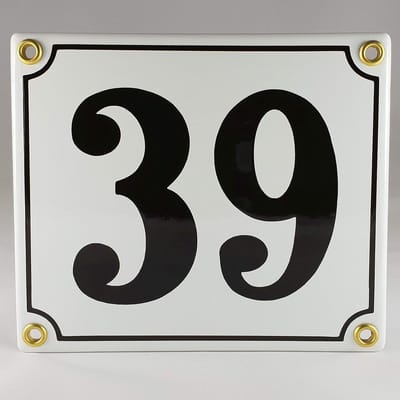 Emaille Huisnummer - Nummerbord Woning - Aanduiding Woning - Handgemaakt Verhoogd Cijfer - 12x14cm - Zwart Wit