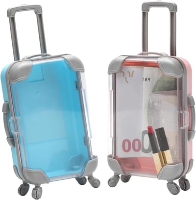 2 Stuks Mini Koffer Cadeaubox met Wielen en Handvat, Perfect voor Reisbonnen en Verjaardags- of Trouwcadeaus
