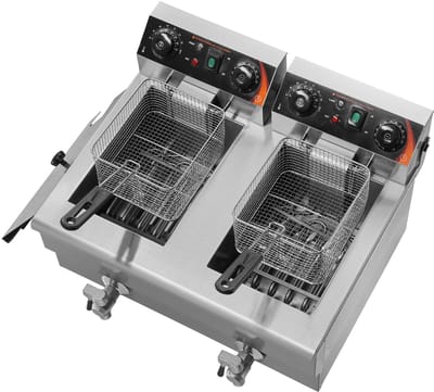 Frituurpannen - Frituurpan - Frituurpan dubbel - Friteuse - Verwijderbare Tanks - Met Timer/Olie-Afvoerventiel - 57x52x35.5 cm - 24L