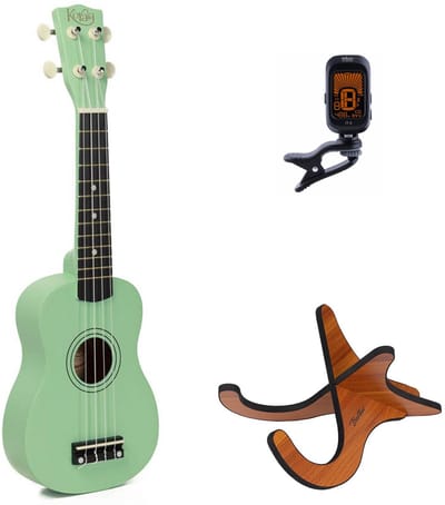 Korala UKS-15 sopraan ukulele set – inclusief stemapparaat en houten standaard