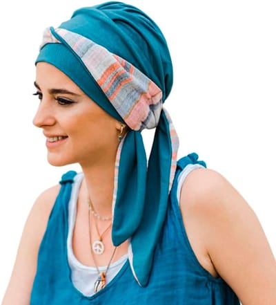 Oncologie Sjaal - Hoofddoek Turban - Huid Bescherming - Natuurlijke Bamboevezel - 30 x 15 cm - Blauw