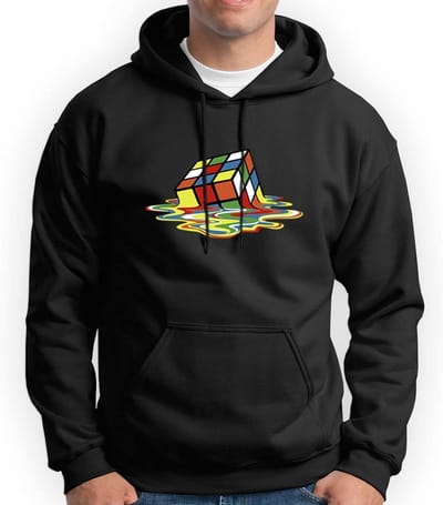 Warme Hoodie met Kubus en Smeltend Design Zwart en Grijs