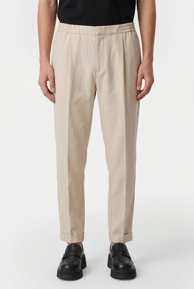 Reiss Linen Pull On Taper Trouser Stone Size: W36 | Tailored Pants Outlet | Heren | Beige