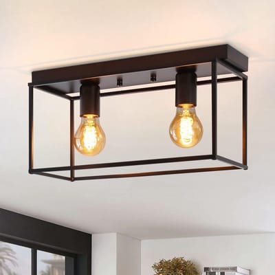 NETTLIFE Plafondlamp E27 - vierkant - 2-Lichts - Retro Plafondverlichting - Zwart - Vintage - Metalen Lamp - voor Slaapkamer | Woonkamer | Gang | Keuken - Max.25W-excl. lichtbron