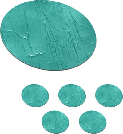 Onderzetters voor glazen - Rond - Verf - Patronen - Turquoise - 10x10 cm - Glasonderzetters - 6 stuks