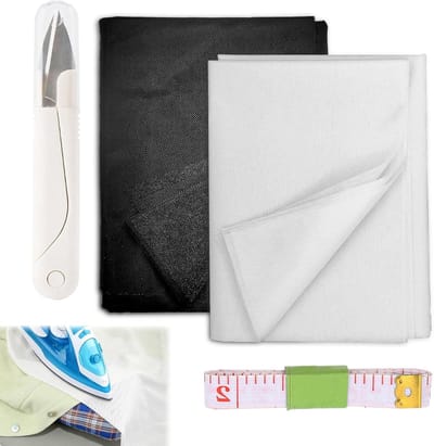 Strijkvlies Set - Opstrijkbare Vlieseline - Kleding Versterken - Inclusief Schaar Meetlint - 2x 100x200 cm - Zwart Wit