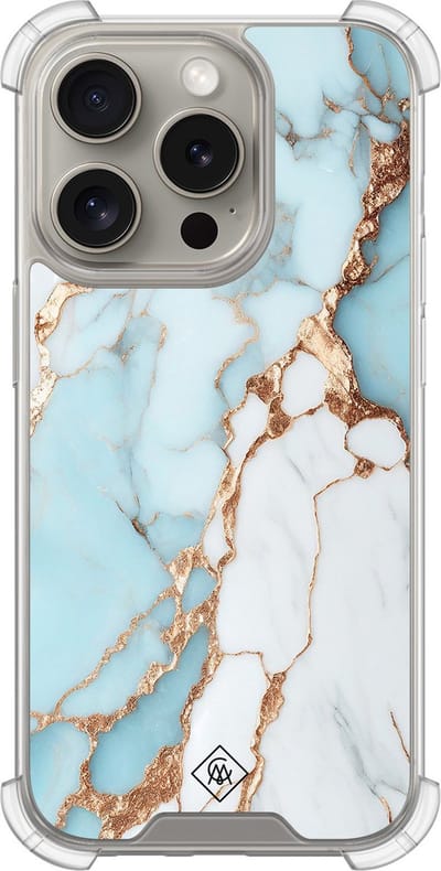 Casimoda® hoesje - Geschikt voor iPhone 15 Pro - Marmer Lichtblauw - Shockproof case - Extra sterk - TPU/acryl - Blauw, Transparant