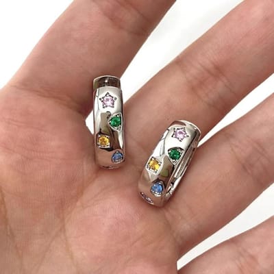 Boucles d'oreilles anneaux arc-en-ciel colorées pour femmes, Boucles d'oreilles de mariage charmantes en cristal pour femmes, Cadeaux de bijoux perforés.