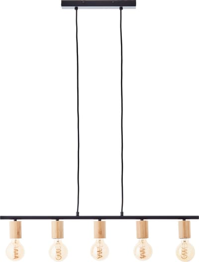 Brilliant Lamp Kerry hanglamp 5-lamps zwart/hout aluminium bruin 5x A60, E27, 40 W
