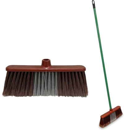 Clean Bezem met Steel - 132x28 cm - Binnenbezem - Voor Parket & Laminaat - Kamerveger - Zaalveger - Zachte Bezem - Straatbezem - Binnen Bezem - Ergonomische Huishoudbezem - Krasvrije Veger voor Gladde Vloeren - Fijnhaar Zachte Borstel - Rood/Groen