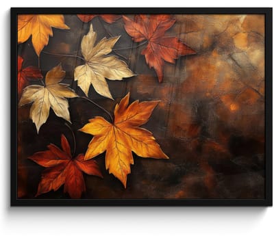 Poster in lijst - Fotolijst 70x50 cm - Posters - Herfstbladeren - Bruin - Oranje bladeren - Herfst rood - Posterlijst zwart - Decoratie - Wanddecoratie woonkamer - Muurdecoratie slaapkamer
