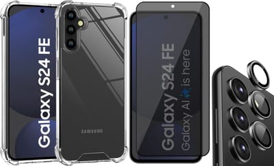 Hoesje geschikt voor Samsung Galaxy S24 FE - Privacy Screenprotector Volledig Dekkend Glas & Camera Protector - Shockproof Transparant
