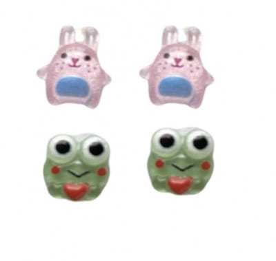 klem oorbellen-2 paar kikker -groen -roze- geen gaatje- Charme Bijoux